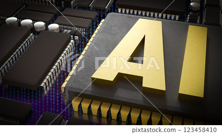 The Gold AI on Chip for Technology or IT concept 3d Rendering. 123458410