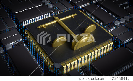 The Gold Libra on Chip for Technology or Law concept 3d Rendering. 123458412