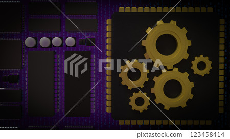 The Gold Gear on Chip for Technology or IT concept 3d Rendering. The Gold Gear on Chip for Technology or IT concept 3d Rendering. 123458414