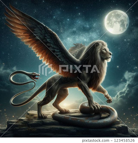 圖:一隻嵌合體凝視著夜空中閃耀的滿月 圖:一隻嵌合體凝視著夜空中閃耀的滿月 123458526