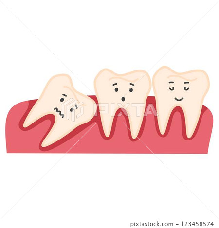 Crowding teeth dental problem cartoon character 123458574
