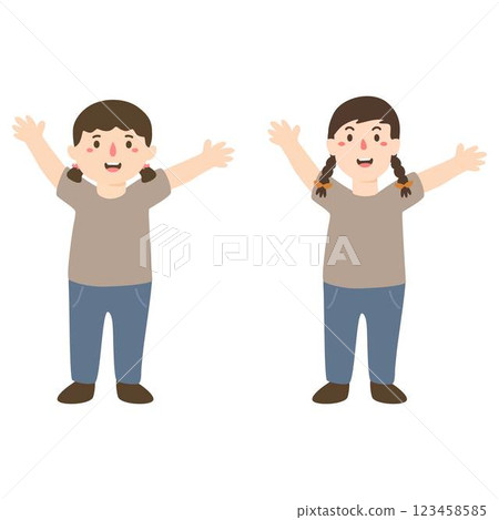little kid and friend raise hand up 123458585