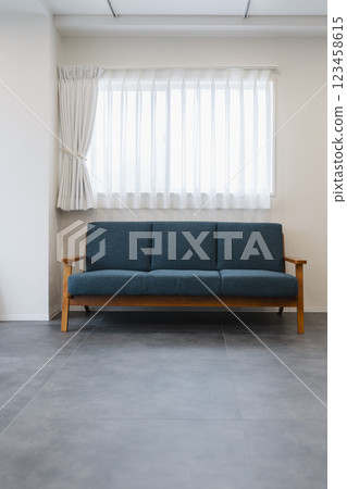 Living room image Blue sofa placed in a room with white walls 123458615