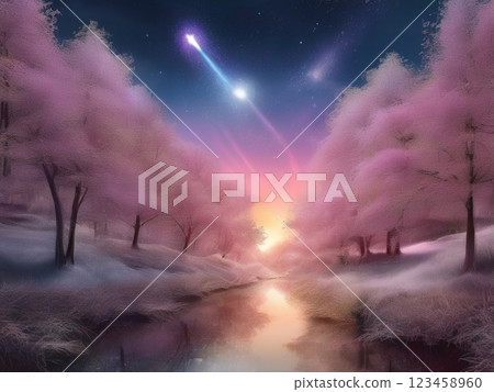 Fantastic cherry blossoms and night sky Fantastic cherry blossoms and night sky 123458960