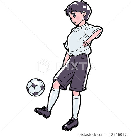 一個女孩踢足球的插圖 123460173