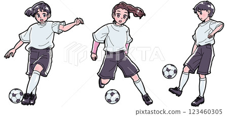 一組踢足球的女孩的插圖 123460305