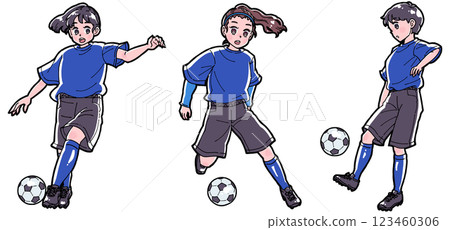 一組踢足球的女孩的插圖 123460306