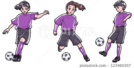 一組踢足球的女孩的插圖 123460307