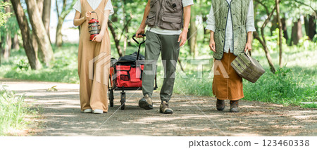 Families enjoying camping and glamping at a campsite Families enjoying camping and glamping at a campsite 123460338