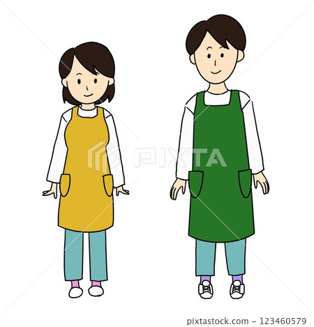 Men and women wearing aprons 123460579