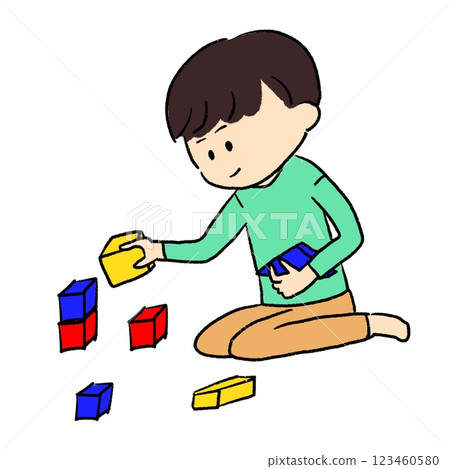 男孩玩積木 123460580
