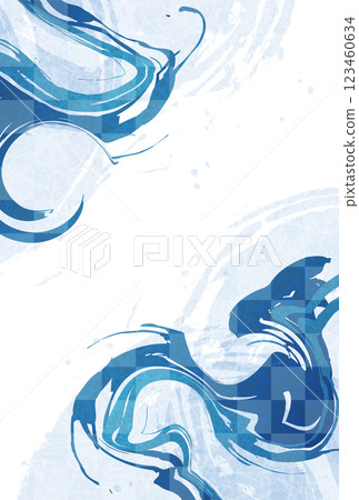 Summer greetings, summer, blue, Japanese pattern, background 123460634