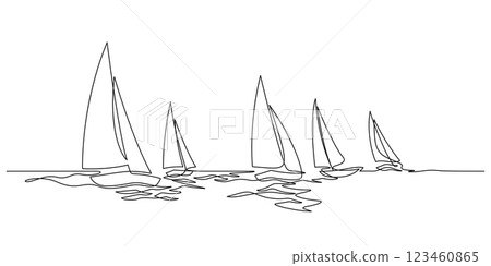 sailboats regatta sea view continuous line drawing minimalist sailboats regatta sea view continuous line drawing minimalist 123460865