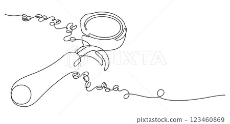 portafilter and coffee beans one line drawing continuous hand drawn 123460869