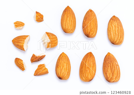 Top view Almonds isolated on a white background 123460928