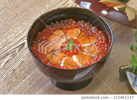 Salmon oyakodon (rice bowl with salmon and eggs) Salmon oyako rice Salmon oyako rice Salmon oyako rice 123461137