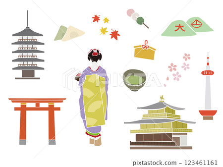 Cutout-style Kyoto sightseeing illustration 123461161