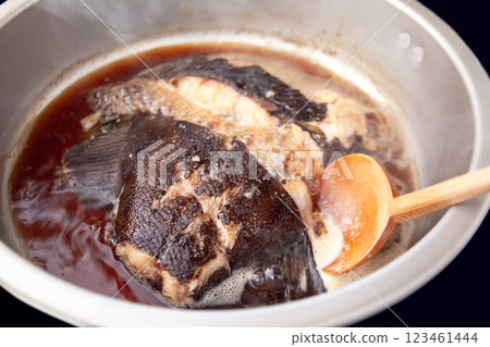 Boiled flatfish with roe, home cooking Boiled flatfish with roe, home cooking 123461444