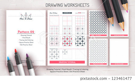 How to Draw a Pattern. Step by Step Drawing Tutorial. Draw Guide Worksheet. Simple Instruction for Kids and Adults. Vector eps 10. How to Draw a Pattern. Step by Step Drawing Tutorial. Draw Guide Worksheet. Simple Instruction for Kids and Adults. Vector eps 10. 123461477