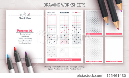 How to Draw a Pattern. Step by Step Drawing Tutorial. Draw Guide Worksheet. Simple Instruction for Kids and Adults How to Draw a Pattern. Step by Step Drawing Tutorial. Draw Guide Worksheet. Simple Instruction for Kids and Adults 123461480