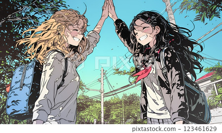 親密的女性朋友擊掌 親密的女性朋友擊掌 123461629