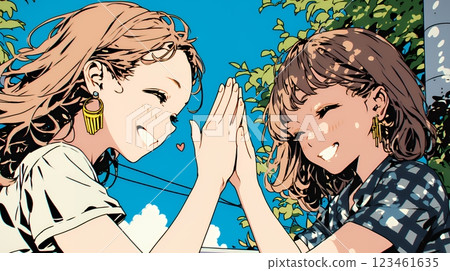 Close female friends high-fiving 123461635
