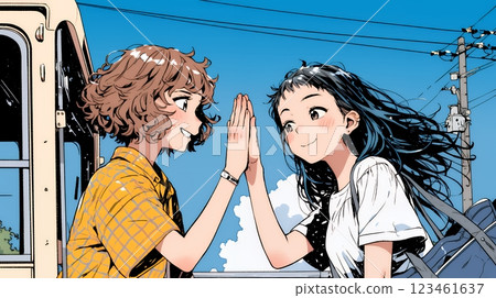 Close female friends high-fiving 123461637