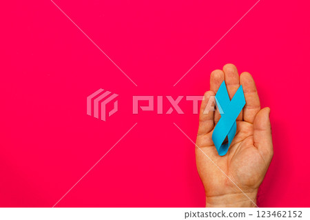 Support blue ribbon awareness for cancer detection and prevention in healthcare 123462152