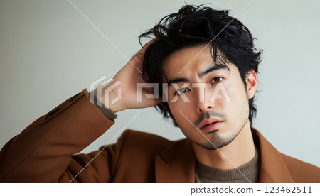 A young man who is concerned about his hair AI 123462511