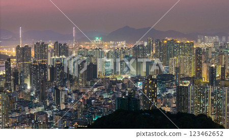 Feb 17 2025 Panoramic Cityscape of Illuminated Urban High-Rises 123462652