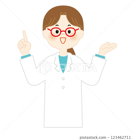 Medical worker, woman in white coat, upper body 123462711