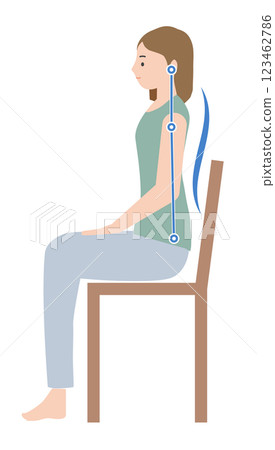 Illustration of a woman sitting on a chair with ideal good posture 123462786