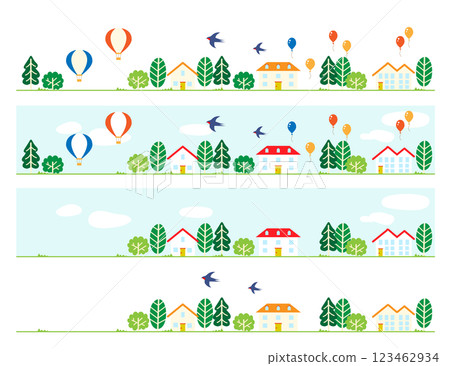 Streetscape with houses illustration set Streetscape with houses illustration set 123462934