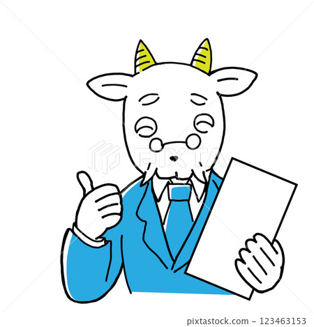 Senior goat giving thumbs up while holding a document Senior goat giving thumbs up while holding a document 123463153