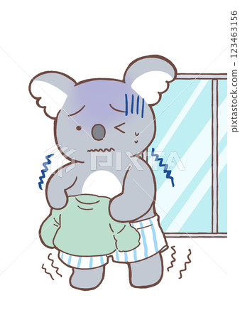 Koala taking off clothes in cold weather 123463156