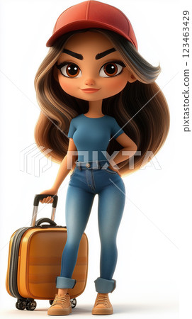 A stylish young female traveler ready for adventure 123463429