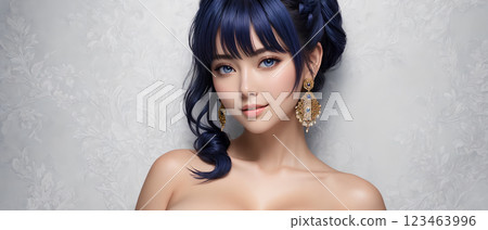 Beautiful woman with blue hair and earrings Beautiful woman with blue hair and earrings 123463996
