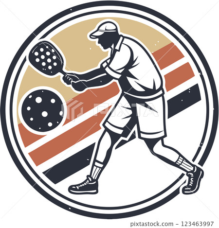 vintage pickleball emblem retro color palette with muted tones vintage pickleball emblem retro color palette with muted tones 123463997