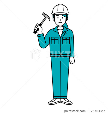 Female worker holding a hammer (full body) Female worker holding a hammer (full body) 123464344
