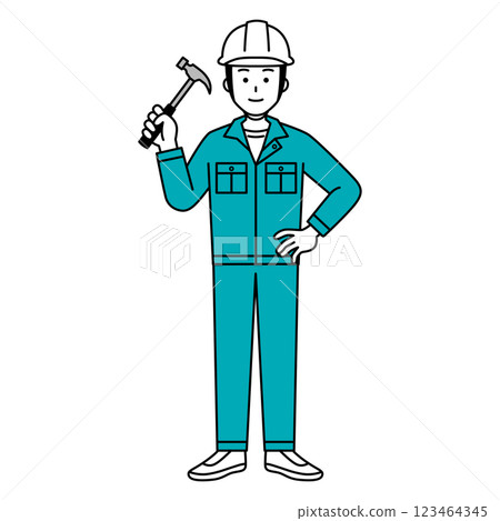 Male worker holding a hammer (full body) Male worker holding a hammer (full body) 123464345