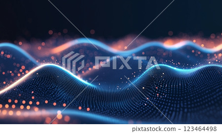 藍色波浪、抽象、向量、黑色背景 123464498