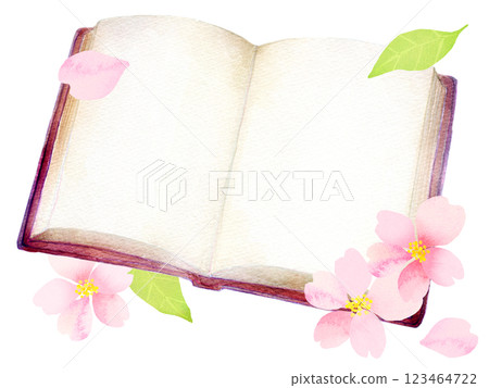 Watercolor illustration: Book and cherry blossoms 123464722