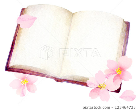Watercolor illustration: Book and cherry blossoms 123464723