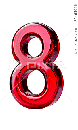 A red glass number eight on a white surface 123465046
