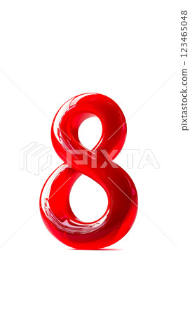 A red glass number 8 on a white surface 123465048