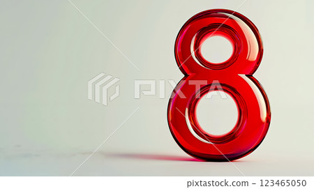 A red glass number eight on a white surface 123465050