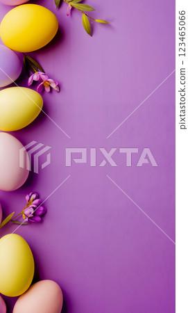 A bunch of colorful easter eggs on a purple background A bunch of colorful easter eggs on a purple background 123465066