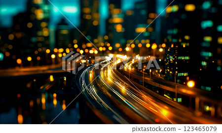 A long exposure shot of a city at night 123465079