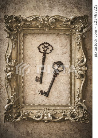Antique frame and key Antique frame and key 123465225