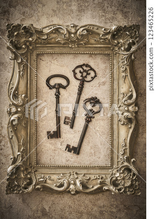 Antique frame and key Antique frame and key 123465226
